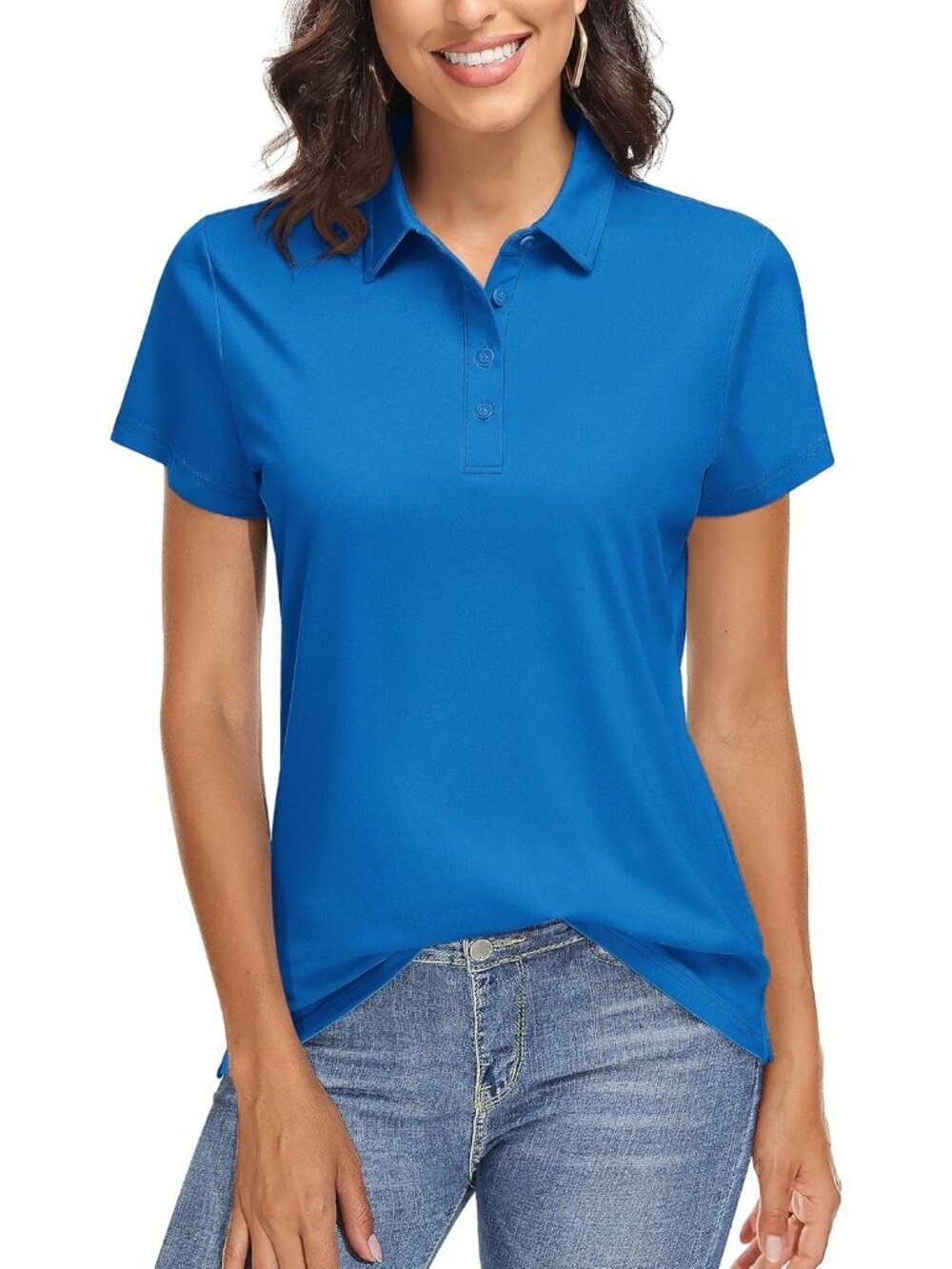 Women's 15-green Blue  Golf Polo Shirt Short Sleeve UPF 50+ Sun Protection Quick